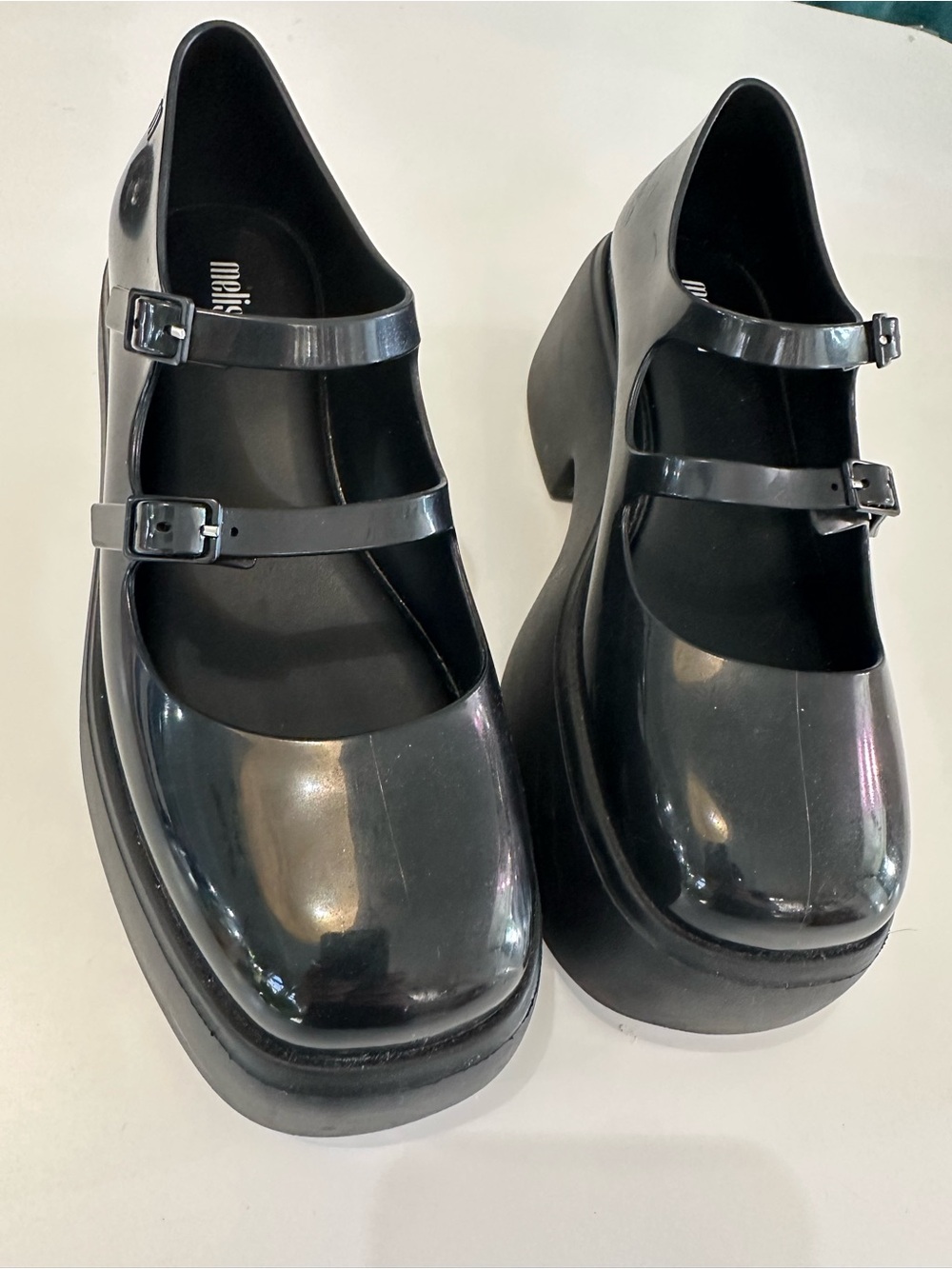 Melissa Farah Black Double-Strap Platform Mary Jane Shoes
